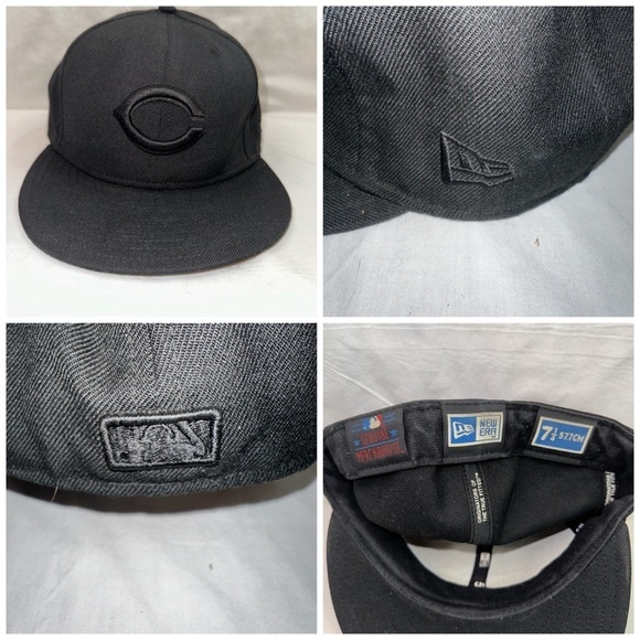 New Era Hat Men's 7 1/4 Black Cincinnati Reds Blackout Basic 59FIFTY Fitted Logo - Picture 1 of 10